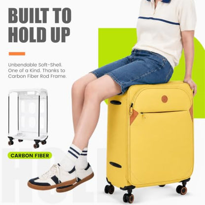 Verage Cambridge Lightweight Luggage Softside Expandable Spinner Wheel Suitcase (Misted Yellow, 24-Inch) - color: Misted Yellow, size: 24-Inch