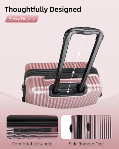 Checked Luggage, 24 Inch Expandable with Spinner Wheels, TSA Lock, Lightweight Travel Suitcase with Large Capacity - color: Blush Rose, size: 24inch