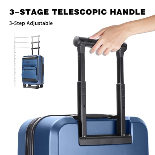 28 Inch Luggage with Spinner wheels, Expandable Hybrid Soft Front & Hard Shell Large Checked Luggage with TSA Lock, Blue - color: Blue, size: 28 Inch