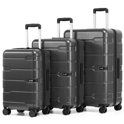 Coolife 3 Piece Luggage Set Suitcase Hardside with Spinner Wheels - color: Charcoal-New2.0, size: 3 Piece Set (20/24/28 in)
