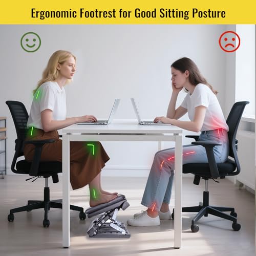 Foot Rest for Under Desk at Work Enlarged, Ergonomic Footrest with Adjustable Height and Angle, Foldable Foot Stool with Removable Pad Massage Beads for Office Gaming Chair Black - color: Black Plus