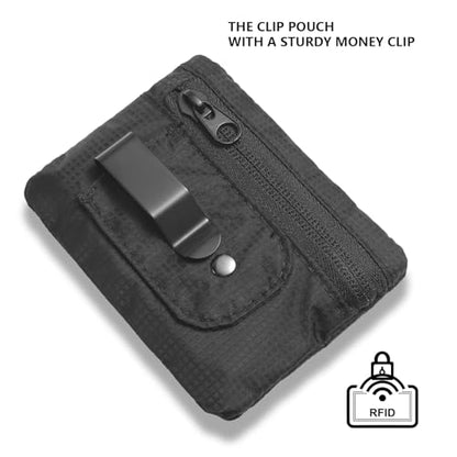 KOSMCCO RFID Blocking Clip Stash Pocket Travel Belt Wallet, Black - color: Black, size: Small (3.5x4.2")