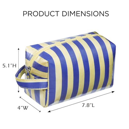 PVC Striped Clear Coated Waterproof Makeup Bag(12Blue Beige) - color: 12Blue Beige