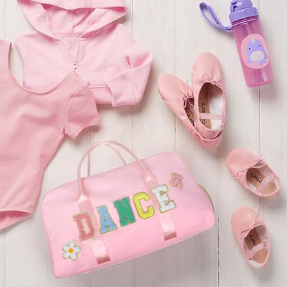 Dance Bag for Girls 2PCS Ballet Cheer Bag with Shoes Compartment Chenille Letter Embroidery for Dancer Travel Overnight bag - color: Purple