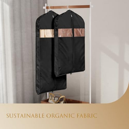 Univivi Satin Garment Bags for Hanging Clothes, Black, 60 Inch, 2 Pack - color: Black, size: 24"X60"-2pcs (Garment Bag)