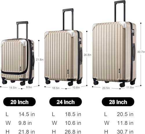 LEVEL8 Luggage Sets 3 Piece, Hardshell Suitcase with Wheels, 20/24/28 Inch - color: Champagne, size: 3-Piece Set (20/24/28)