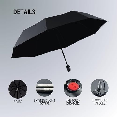 Knirps T.200 UV Protection Umbrella for Sun, Automatic Windproof, Black | 38in Canopy, UPF 50+ Transparent UV Blocks 95% UVA 98% UVB, Automatic Open Close, Windproof to 93mph - color: Black UV Protection