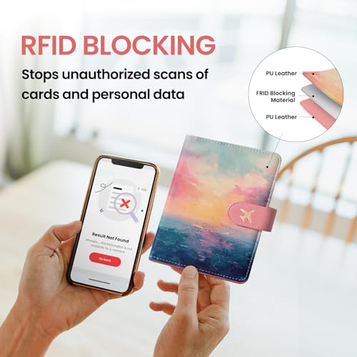 Passport Holder for Travel, RFID Blocking Wallet with Magnetic Closure - color: E-Sunrise