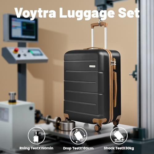 3-Piece Luggage Set with Carry On Luggage Set 22x14x9 Airline Approved, ABS Hardside Suitcase with 8 Spinner Wheels & TSA Lock, Expandable Suitcase for Men & Women (20/TB/DB Black) - color: Black, size: (20/DB/TB)-Expandable