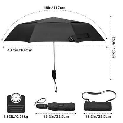 G4Free Windproof Travel Umbrellas for Rain 46inch Automatic Open - color: Black