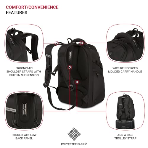SwissGear Endure ScanSmart 17" Laptop Backpack – Reflective Tech Backpack with ScanSmart Compartment – Multiple Organizer Pockets – Black - color: Black
