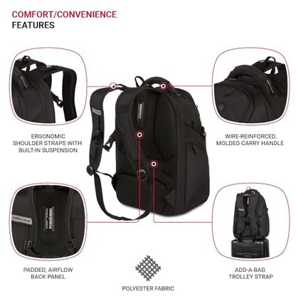 SwissGear Endure ScanSmart 17" Laptop Backpack – Reflective Tech Backpack with ScanSmart Compartment – Multiple Organizer Pockets – Black - color: Black