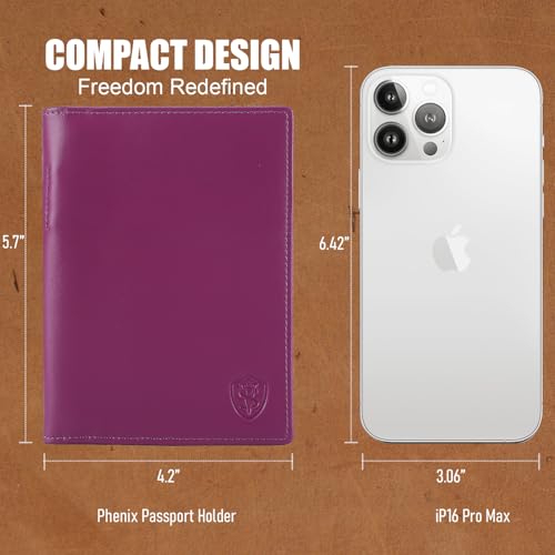 STAR VISTA Phoenix Leather Passport Holder, Calfskin Travel Wallet - RFID Blocking, ID Window, Zipper Pocket, Pen & Notebook Included, Violet - color: Purple B