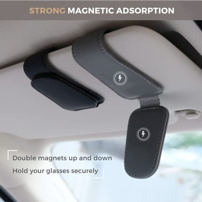 Magnetic Leather Car Sunglass Holder, Visor Sunglasses Holder Clip, 1 Pack - color: Black