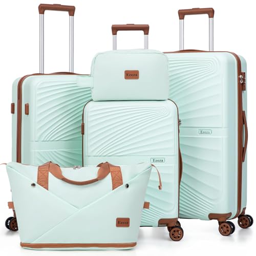 Luggage Sets 5 Piece Hardside Suitcase,Green(20"/24"/28"/DB/TB) - color: Green