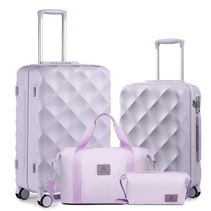 Somago Luggage Sets 2pcs, Hardside 20"/24" with Duffle & Toiletry Pouch - color: Light Purple, size: 4 Pieces Set (20/24/DB/TB)