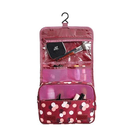Sechunk Waterproof Travel Toiletry Bags Hanging Multi-function Cosmetic Bag Makeup Bag for Women - color: redFlower