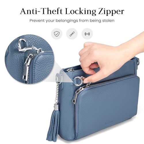 befen Anti Theft Genuine Leather Crossbody Bags for Women Built in Wallet - color: Blue