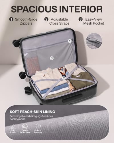 Coolife Medium Checked Luggage Hardside Suitcase with Spinner Wheels, 24in - color: Charcoal-New2.0, size: Medium Checked(24in)