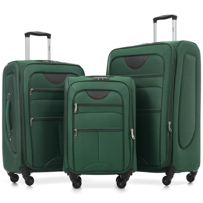Merax Softside Luggage Set Softshell Lightweight 3 Piece Spinner Suitcase - color: Dark Green, style: Softside Luggage(22/26/30)