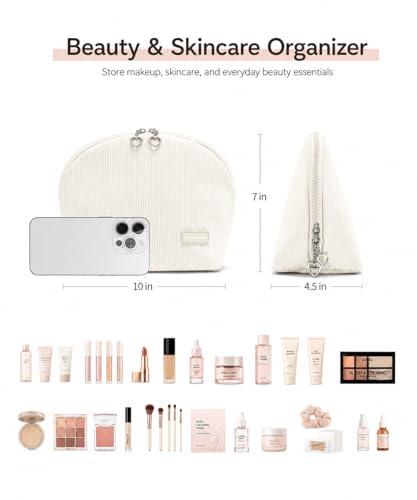 Parallel Traveler Makeup Bag, Shell Shape Magnetic Hold-Open Cosmetic Bag, Fold-Down Design, Large Capacity Waterproof Organizer with Compartments for Travel Essentials, Off White - color: Off-white