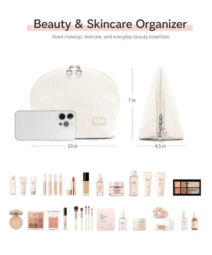 Parallel Traveler Makeup Bag, Shell Shape Magnetic Hold-Open Cosmetic Bag, Fold-Down Design, Large Capacity Waterproof Organizer with Compartments for Travel Essentials, Off White - color: Off-white