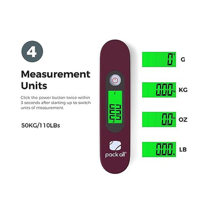 pack all Digital Luggage Scale for Travel, 110Lbs Capacity, 0.1Lb Precision - color: Red