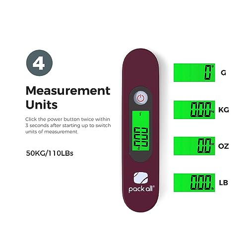 pack all Digital Luggage Scale for Travel, 110Lbs Capacity, 0.1Lb Precision - color: Red