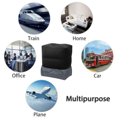 Inflatable Travel Foot Rest Pillow with Hand Pump, 3 Layer Height - color: Black