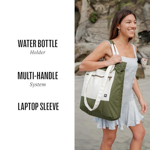 Thread Wallets Utility Tote – Large Travel Tote with Multi-Pocket Design, Laptop Compartment & Work Bag for Women (Scout) - color: Scout
