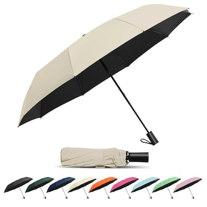 SoulRain 46" Travel Sun & rain Umbrella, Lightweight Windproof Umbrella, Portable Lightweight Compact Parasol with 95% UV Protection for women and men - color: Beige