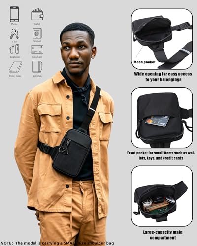 Peicees Sling Bag for Men Small Crossbody Bag Anti Theft Pack, Small Black - size: Small