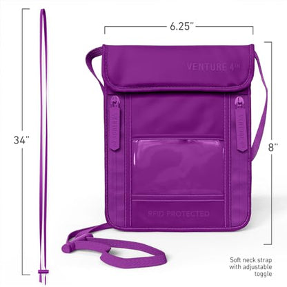 VENTURE 4TH Travel Neck Wallet, RFID Blocking Passport Holder -Sleek Purple - color: Sleek Purple