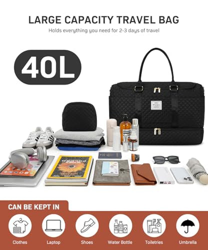 Large Weekender Bags for Women - Duffle Bag for Travel with Trolley Sleeve - color: Black
