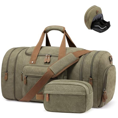 Sucipi Canvas Duffel Bag for Men, Expandable Weekend Overnight travel bags - color: Green-1