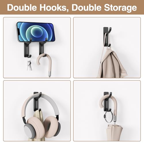 Adhesive Wall Hooks for Towel/Coat,13Lb Strong Stick-On Hooks, Black 6 Pack - color: Black, size: 6 Pack