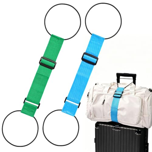 2Pcs Luggage Straps for Suitcases, Adjustable Luggage Connector Straps - color: blue and green