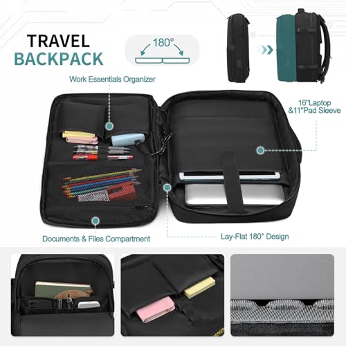 35L Expandable 2 in 1 Travel Backpack for 16 Inch Laptop Black - color: Black