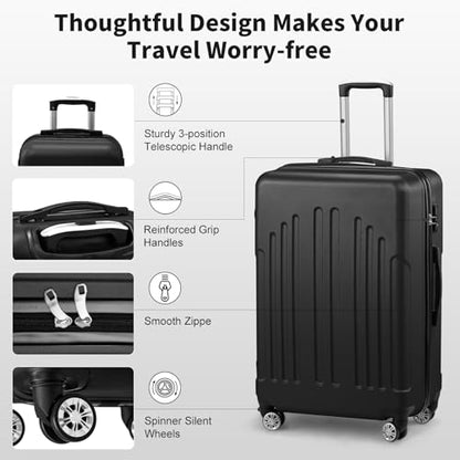Karl home Luggage Set 3 Piece Hardshell Suitcases with TSA Lock, Black - color: Black, size: 3 Piece Set (20/24/28 Inch)