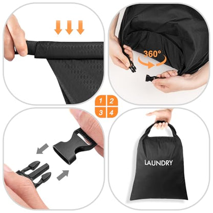 2 Pack Dirty Clothes Travel Bag, Waterproof Laundry Bag, Wet Dry Bag - color: Black