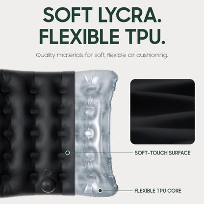 Lumbar Support Pillow, Inflatable Seat Cushion, Lightweight Car Back Cushion, Portable Chair Seat & Back Cushions for Office, Outdoor, Flight, Workplace, Black Stadium Cushions with TPU