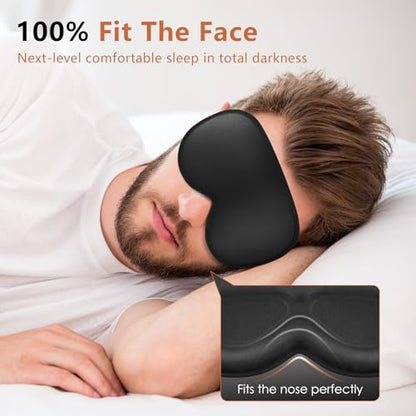 Sleep Mask for Side Sleeper Women Men, Eye Mask for Sleeping Light Blocking, 3D Contoured Cup Sleeping Mask, Soft Breathable Sleep Eye Mask with Adjustable Elastic Strap for Travel - color: Black01