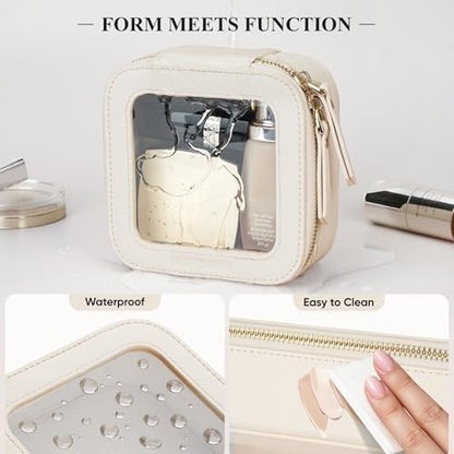 Small Clear Makeup Bag for Purse, Travel Cosmetic Case, Beige, Mini - color: Beige, size: Mini