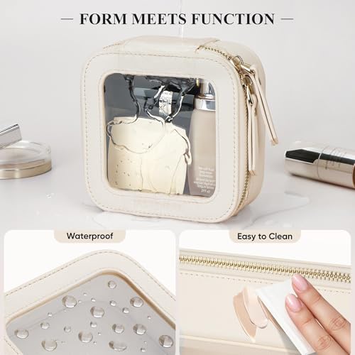 Small Clear Makeup Bag for Purse, Travel Cosmetic Case, Beige, Mini - color: Beige, size: Mini