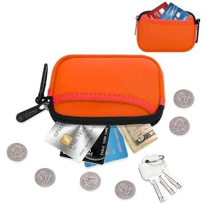 E-Tree Small Soft Neoprene Zipper Pouch with Carabiner Clip,Tech Bag Orange - color: Orange