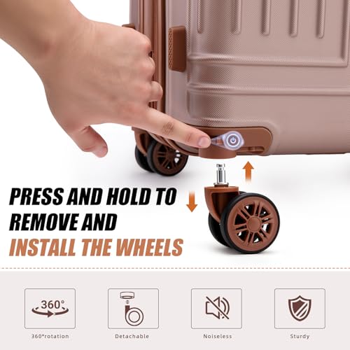 KUNEL Luggage Sets 5 Piece, Hardshell Expandable Suitcase, 20/24/28inch - color: RoseGold