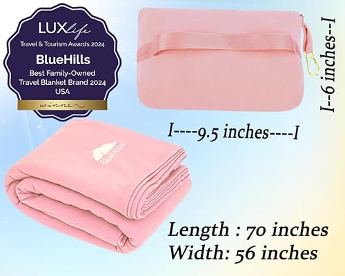 BlueHills Premium Soft Lightweight Travel Blanket Airplane Throw - Pink - color: L02-pink