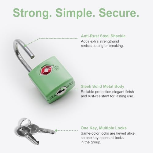 Luggage Locks TSA Approved, Small Padlock with Key for Suitcase - color: Green