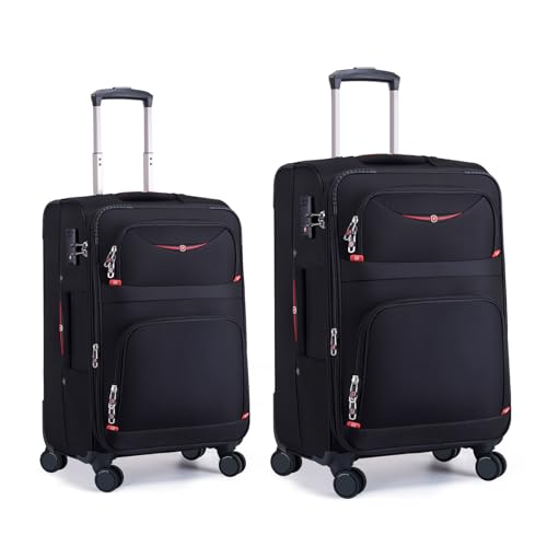 ROPLUS Softside Expandable Luggage with 4 Spinner Wheels, Durable Carry-On Luggage Suitcase (Black, 2-Piece Set 21/25) - color: Black, size: 2-Piece Set (21/25)