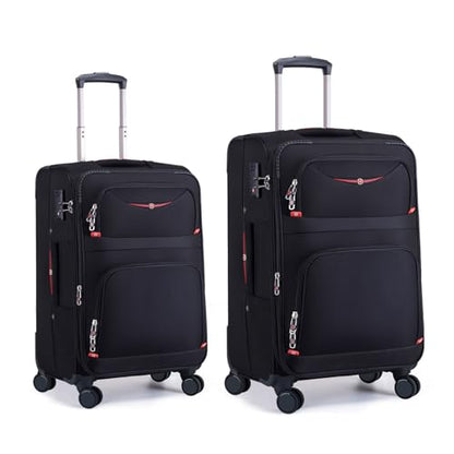 ROPLUS Softside Expandable Luggage with 4 Spinner Wheels, Durable Carry-On Luggage Suitcase (Black, 2-Piece Set 21/25) - color: Black, size: 2-Piece Set (21/25)